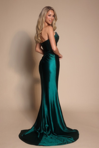 Portia and Scarlett XO051 Satin Strapless Ruched Slit Dress
