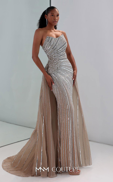MNM Couture M1189 Embellished Illusion U-neck Strapless Gown