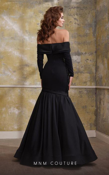 MNM Couture N0563 Tassel-Trimmed Long Fitted Sleeves Gown