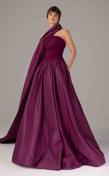 MNM Couture E0089 Satin Pleated Bodice Strapless A-Line Gown