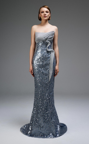 MNM Couture E0105 Sequins Scoop Neckline Strapless Gown