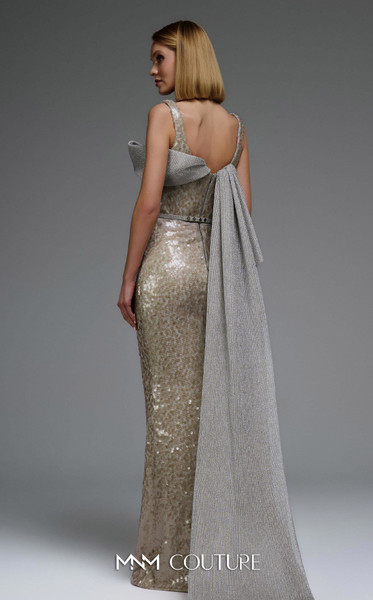 MNM Couture E0108 Sequin Embellished Strap Sleeves Gown