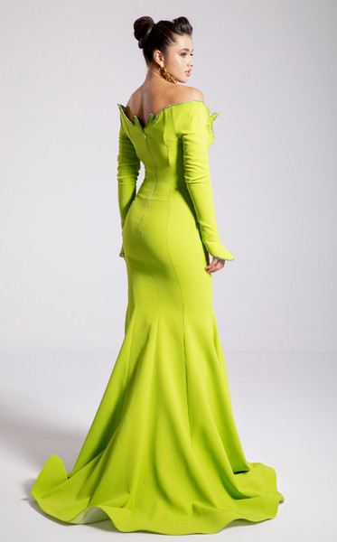 MNM Couture F02908 Floral Ruffle Off-Shoulder Fitted Gown