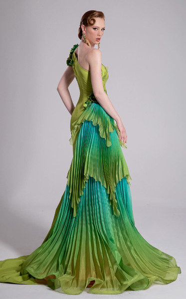 MNM Couture F02911 Rayon Crepe Ruffle One-Shoulder Long Gown