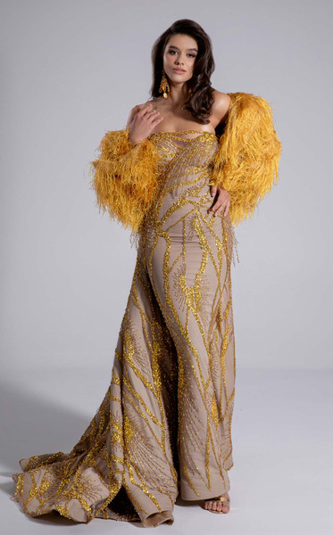 MNM Couture F02914 Sequins Single Shoulder Strap Long Gown