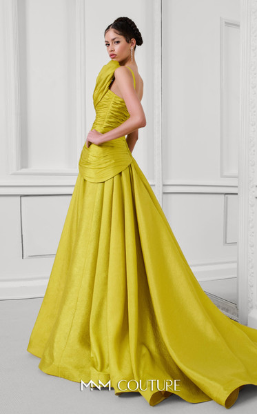 MNM Couture F02923 Floral Asymmetric Neckline A-line Gown