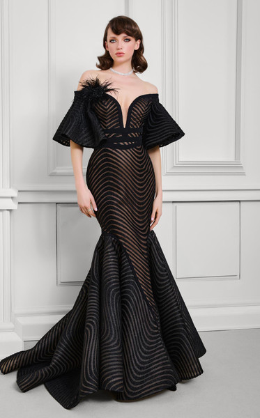 MNM Couture F02925 Off-shoulder Ruffles Bell Sleeves Gown
