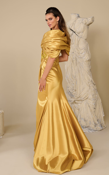 MNM Couture F02946 Satin Deep V-neckline Trumpet Long Gown