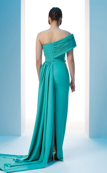 MNM Couture N0604 Rayon Crepe Asymmetric One-shoulder Gown
