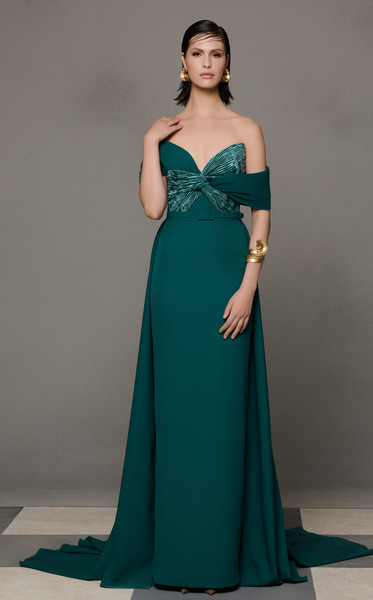 MNM Couture N0627 Velvet Asymmetrical Sweetheart Neck Gown