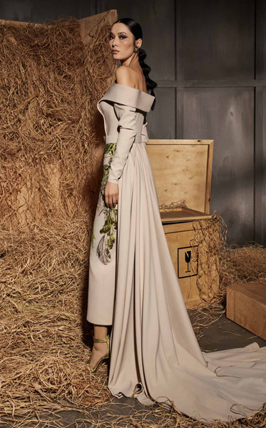 MNM Couture N0666 Deep Sweetheart Neckline Long Sleeve Gown