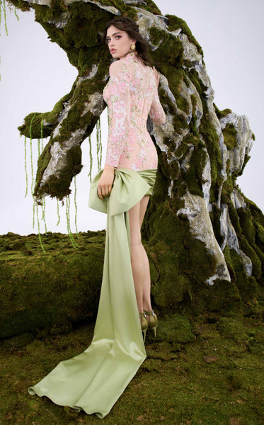 MNM Couture N0673 Embroidered Long Sleeve Cocktail Dress