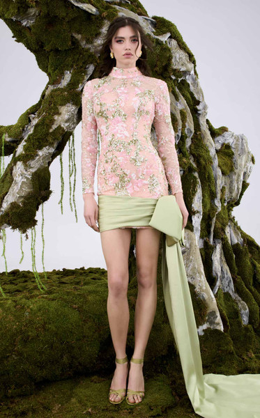 MNM Couture N0673 Embroidered Long Sleeve Cocktail Dress