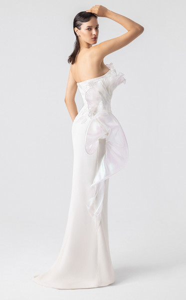 MNM Couture G1903 3D Holographic Strapless High Slit Gown