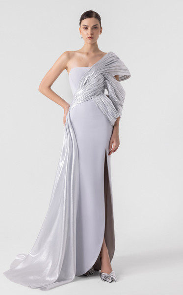 MNM Couture G1907 Off-Shoulder Asymmetry Neck Fitted Gown