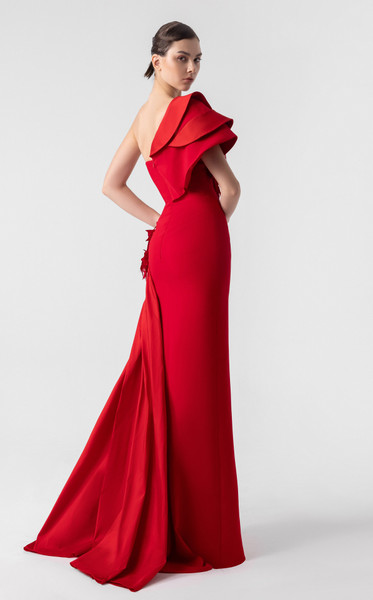 MNM Couture G1909 Satin 3D Laser-Cut One-Shoulder Long Gown