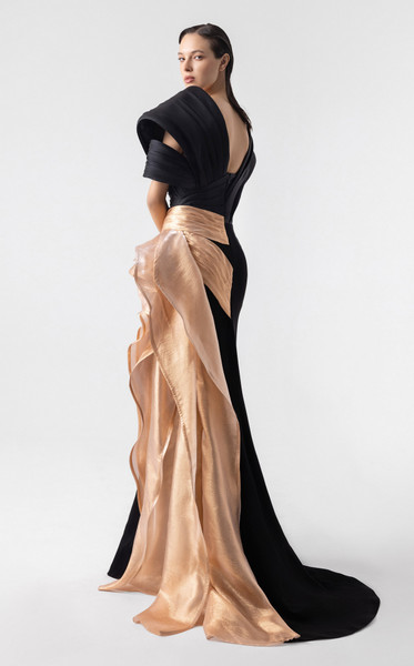 MNM Couture G1910 Taffeta Asymmetrical Shoulder Long Gown
