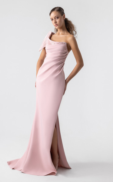 MNM Couture G1926 Embellished One Shoulder Cap Sleeve Dress