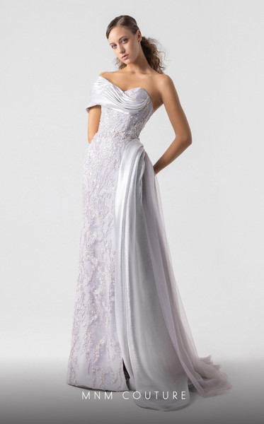 MNM Couture G1932 Lace Asymmetry Off-shoulder Long Gown