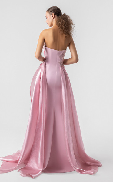 MNM Couture G1937 Lace Satin Organza Train Strapless Gown