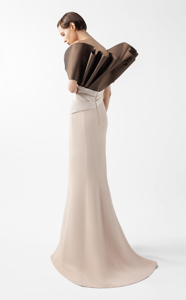 MNM Couture G2000 Metallic Taffeta Two-Tone Sculptural Gown