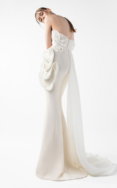 MNM Couture G2015 Pearl Lace Straight Neck Strapless Gown