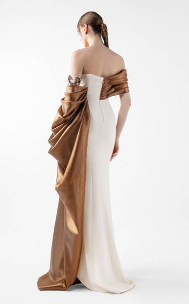 MNM Couture G2030 Crepe Organza Draping Off-shoulder Gown