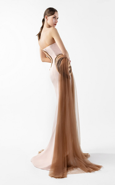 MNM Couture G2038 Crepe Angular Bodice V-neck Strapless Gown