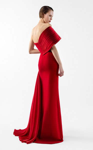 MNM Couture G2040 Crepe Scarlet Draped Off-shoulder Gown
