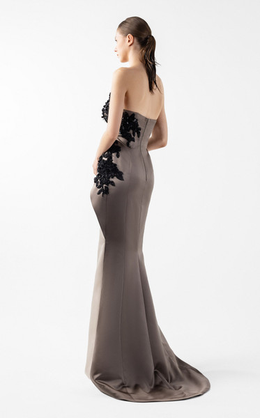 MNM Couture G2045 Rich Crepe Metallic Taffeta Strapless Gown