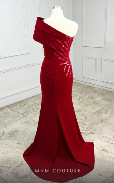 MNM Couture K4141 Asymmetric Neck One Shoulder Long Gown