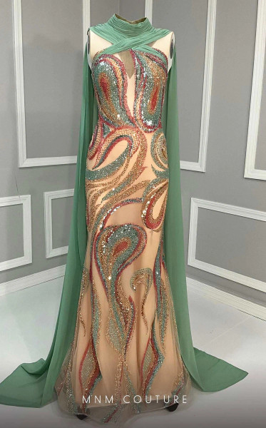 MNM Couture K4211 Criss-Cross High Neck Sleeveless Gown