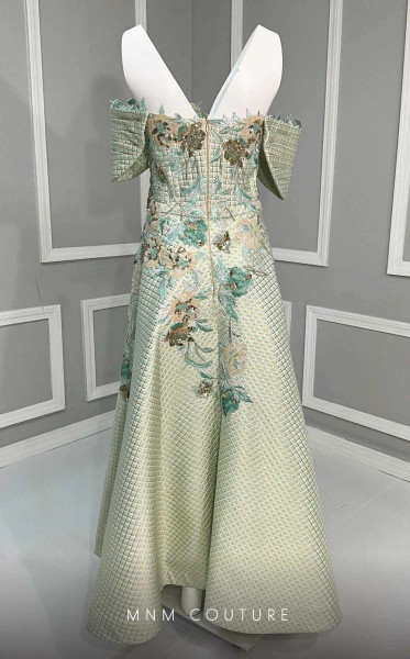 MNM Couture K4217 Embroidery Cap Sleeves Tea-length Dress