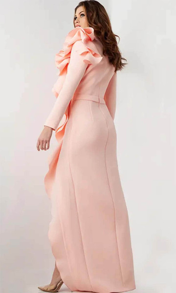 Jovani 26126 Ruffle Jewel Neck Long Sleeves Fitted Dress