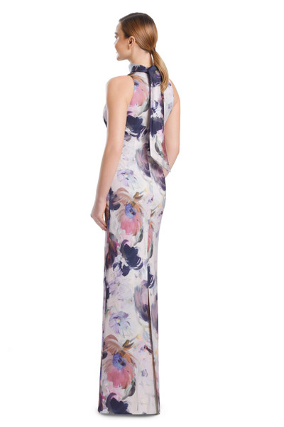 Alexander by Daymor 3201 Printed Satin Back-Tie Halter Gown