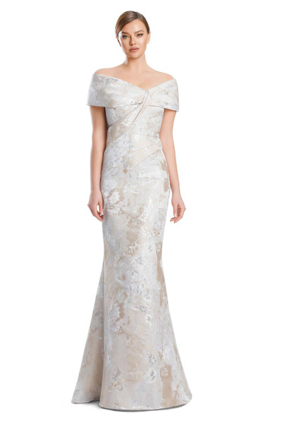 Alexander by Daymor 3203 Brocade Off Shoulder Collar Gown