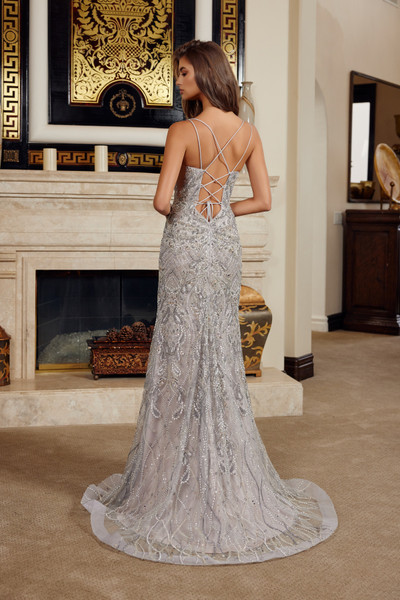 Nox Anabel C1834 Beaded Embellishments Peaked Neck Dress