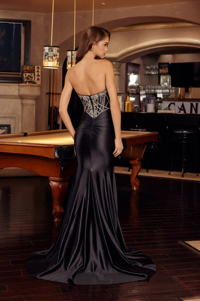 Nox Anabel E1901 Satin Sequin Embellished Strapless Gown