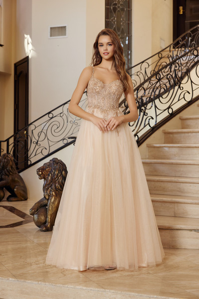 Nox Anabel F1726 Tulle Sequined Beaded Plunging V-neck Gown