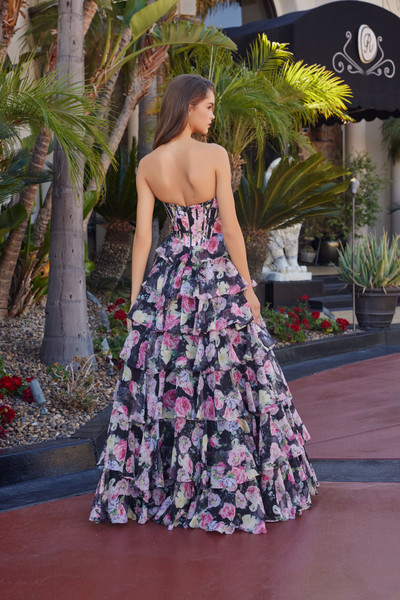 Nox Anabel Q1779 Floral Print Sweetheart Strapless Gown