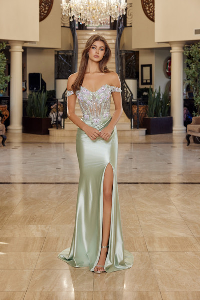 Nox Anabel R1814 Shiny Satin Sweetheart Off Shoulder Gown