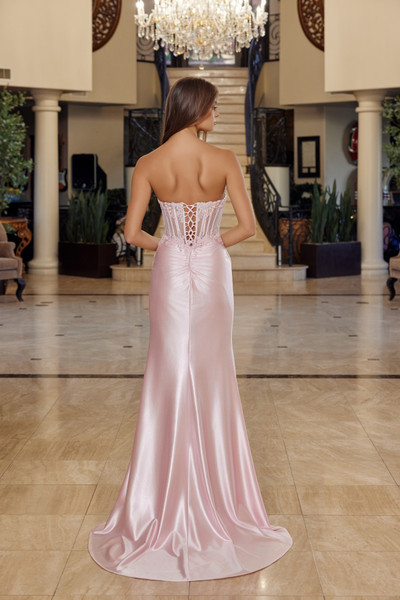 Nox Anabel R1816 Shiny Satin Scoop Neck Strapless Prom Gown