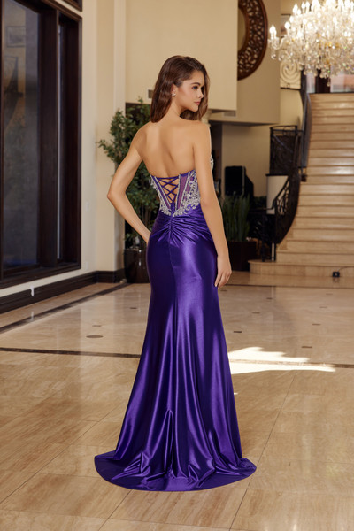 Nox Anabel T1854 Shiny Satin Embellished Strapless Gown