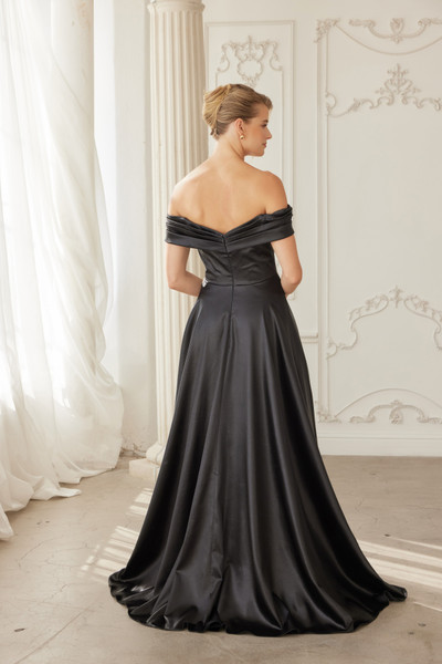Nox Anabel ME150 Stretch Satin Off Shoulder Sleeve Gown