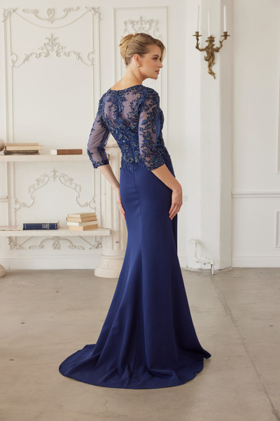 Nox Anabel MH163 Embroidered Sheer Quarter Sleeves Gown