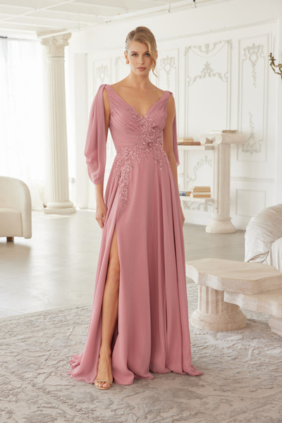 Nox Anabel ME151 Embroidery Chiffon V-neck Long Sleeve Gown