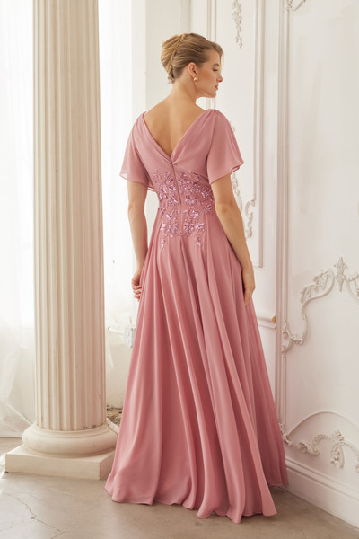 Nox Anabel ME152 Chiffon Embroidery V-Neck Short Sleeve Gown