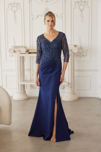 Nox Anabel MH161 Fully Beaded Quarter Sleeves V-neck Gown