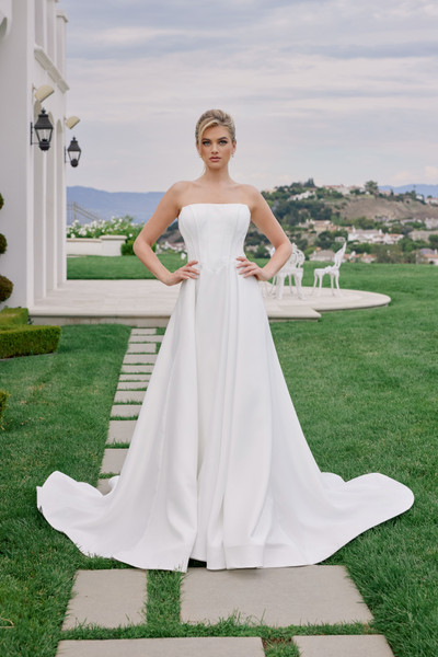 Nox Anabel JW1045 Satin Straight Neck Strapless Wedding Gown