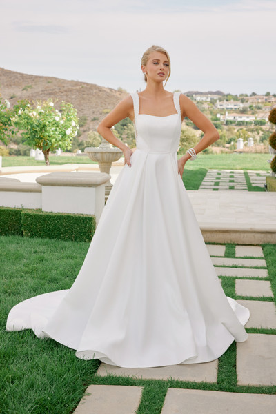Nox Anabel JW1048 Satin Off Shoulder Sleeves Wedding Gown